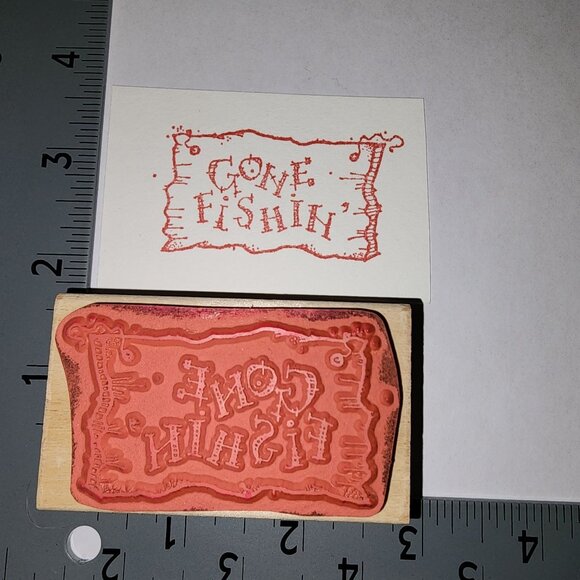 Vintage DJ Inkers Gone Fishing Sign Wooden Rubber Stamp #H11 Sign Scrapbook Art - Picture 3 of 3